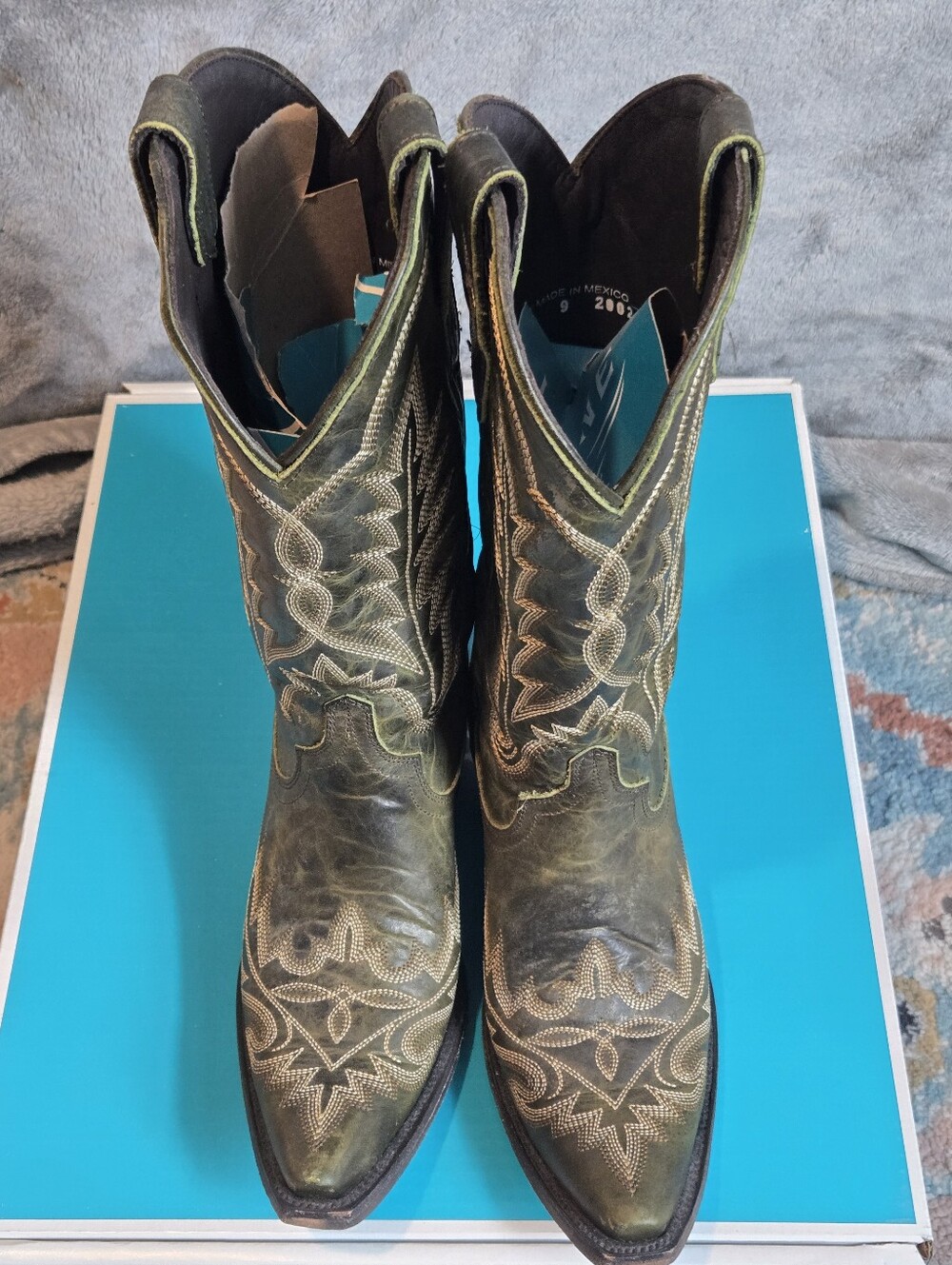 Lane Collection Olive Green Embroidered Western Heeled Boots - Picture 3 of 7